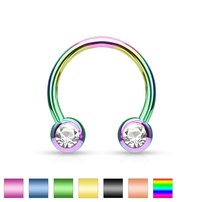 Front Facing Jewel Ball IP Over 316L Surgical Steel Horseshoe Circular Barbell
