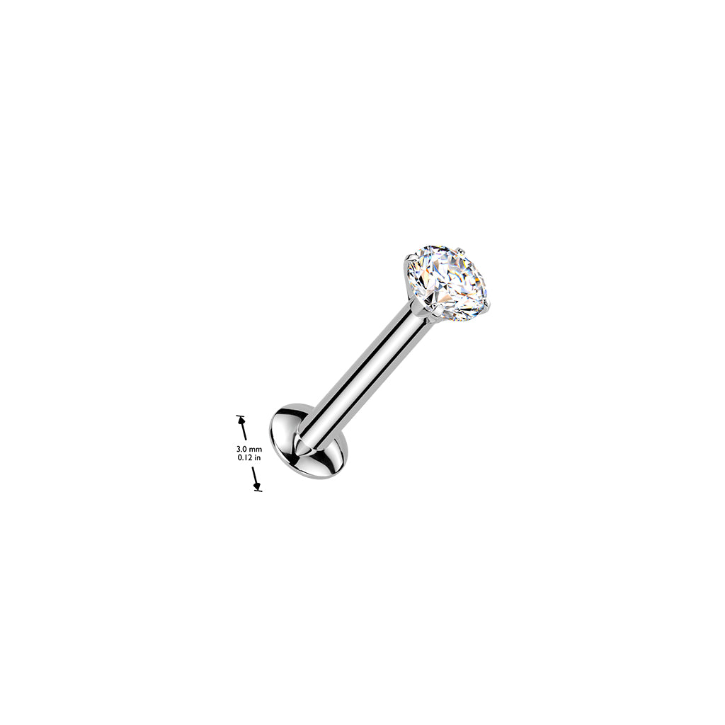 Push In Prong Set CZ Top 316L Surgical Steel Threadless Labret, Monroe, Flat Back Stud size chart