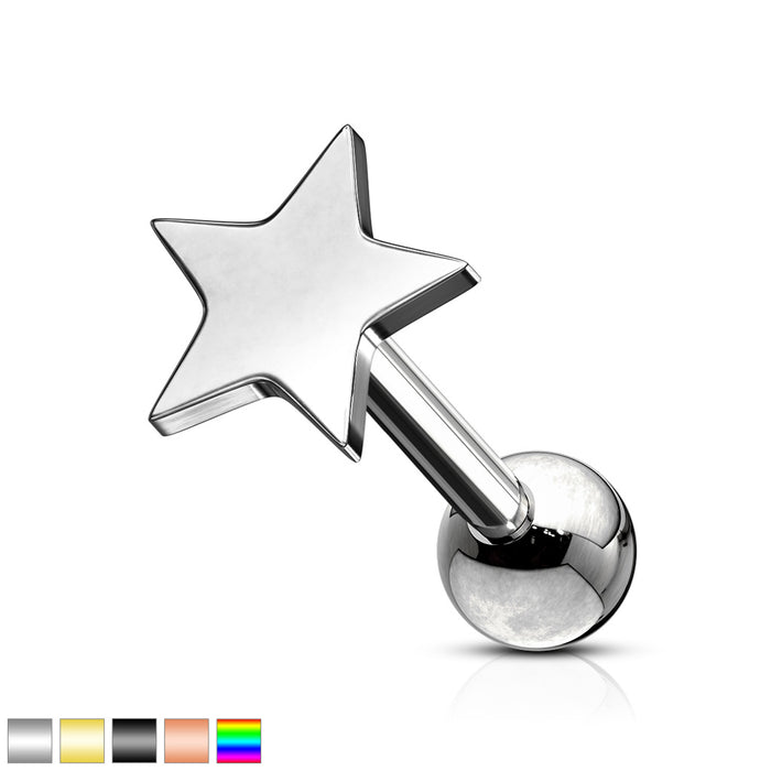 Flat Star Top 316L Surgical Steel Cartilage And Tragus Barbell Studs