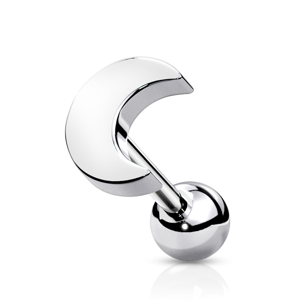 Flat Crescent Moon Top 316L Surgical Steel Cartilage, Tragus Barbell Studs - Steel