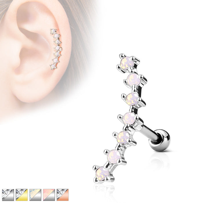 Lined CZ Curve Top 316L Surgical Steel Ear Cartilage Barbell Studs