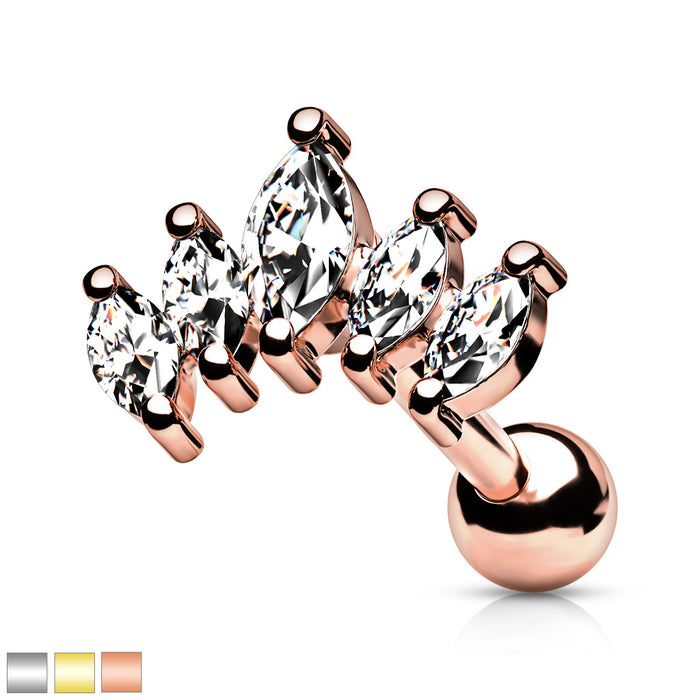Graduated Marquise CZ 316L Surgical Steel Cartilage Tragus Barbell Studs