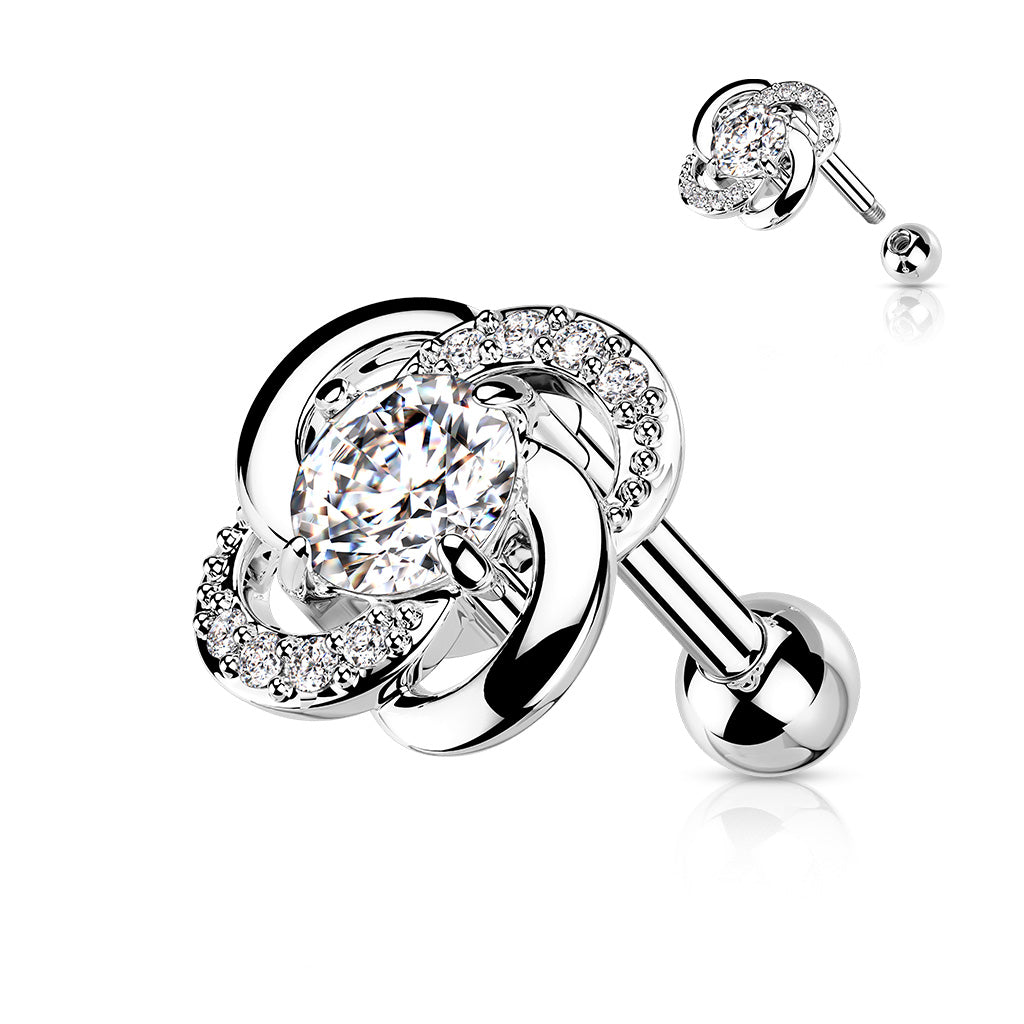 Paved CZ Flower with CZ Center 316L Surgical Steel Cartilage, Tragus Barbell Studs - Clear