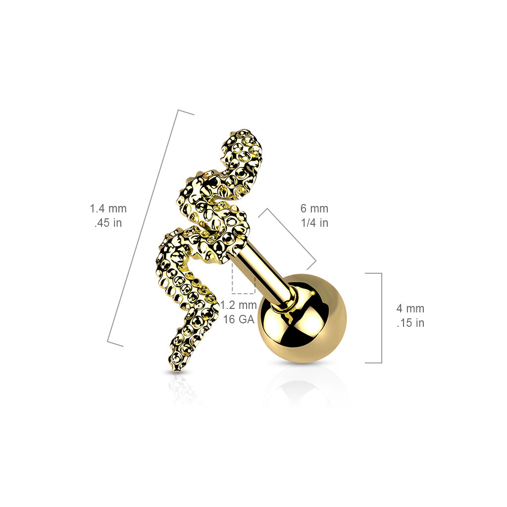 316L Surgical Steel Snake Cartilage Barbell size chart