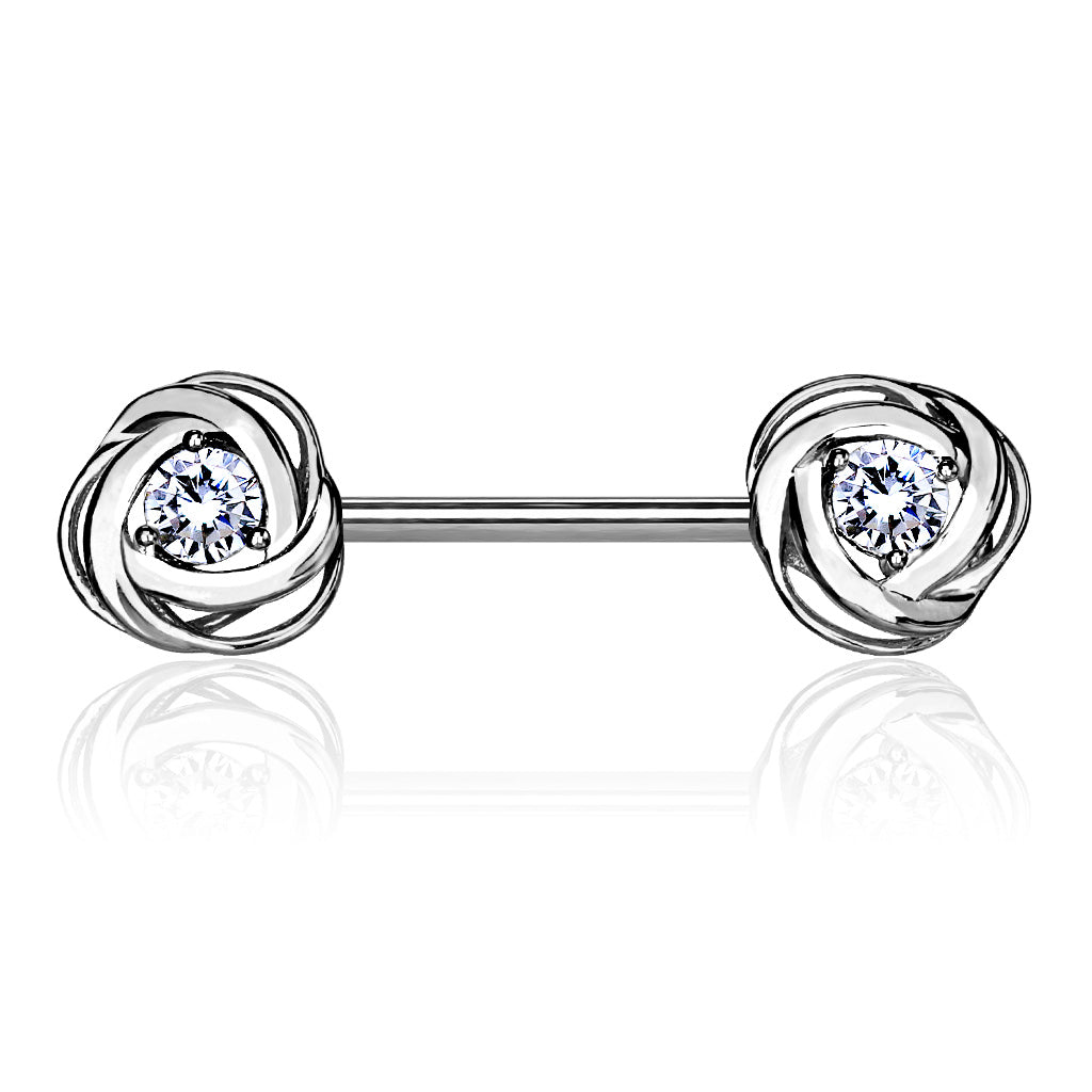 CZ Centered Rose Blossom Ends 316L Surgical Steel Nipple Barbell Rings - Clear