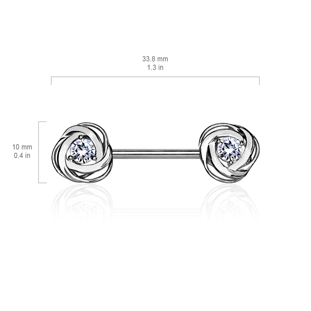 CZ Centered Rose Blossom Ends 316L Surgical Steel Nipple Barbell Rings size chart