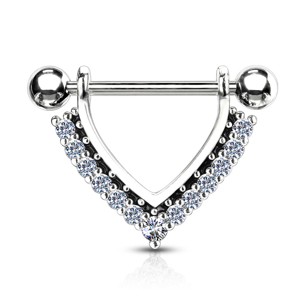 CZ Paved Black Enamel Dangle 316L Surgical Steel Nipple Rings - Clear