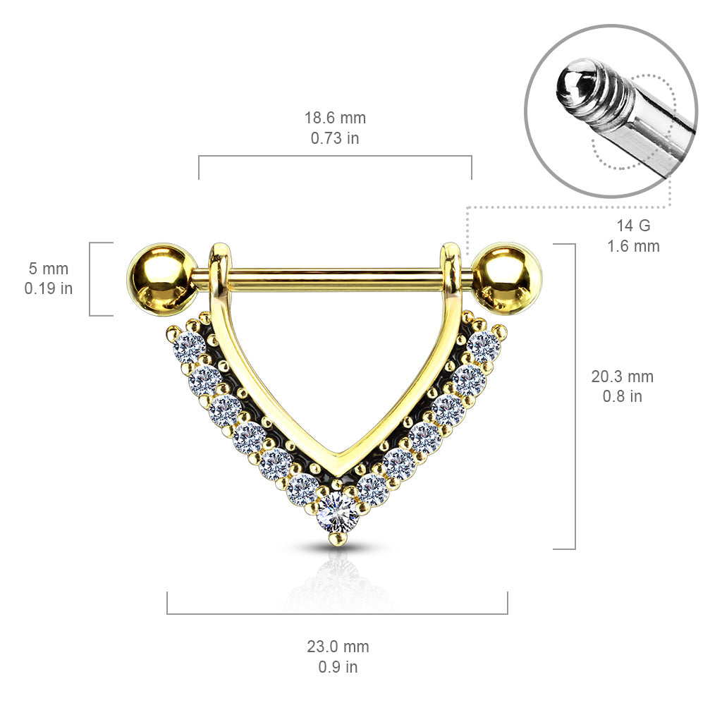 CZ Paved Black Enamel Dangle 316L Surgical Steel Nipple Rings size chart