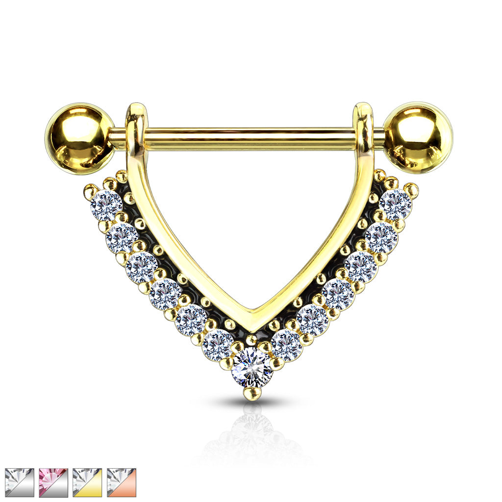 CZ Paved Black Enamel Dangle 316L Surgical Steel Nipple Rings - all colors