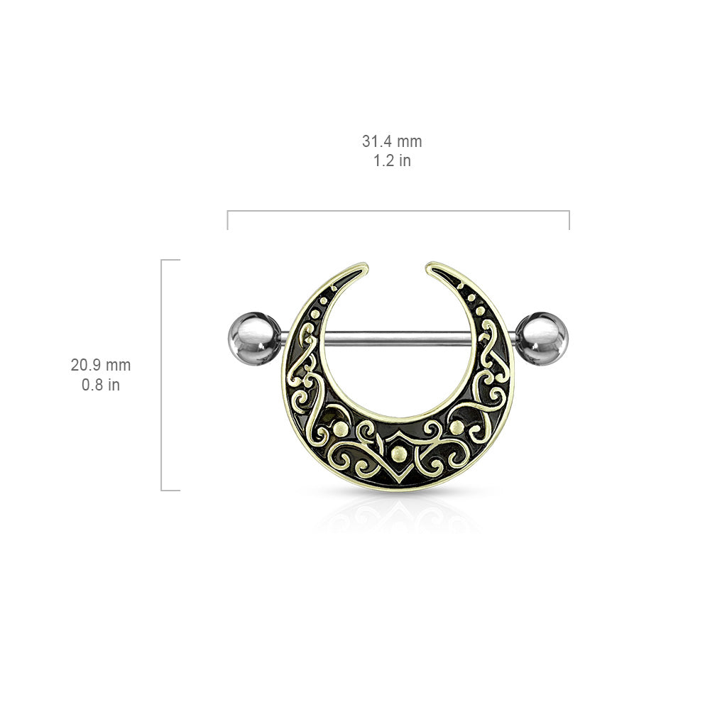 Crescent Shaped Filigree 316L Surgical Steel Nipple Shield Ring size chart