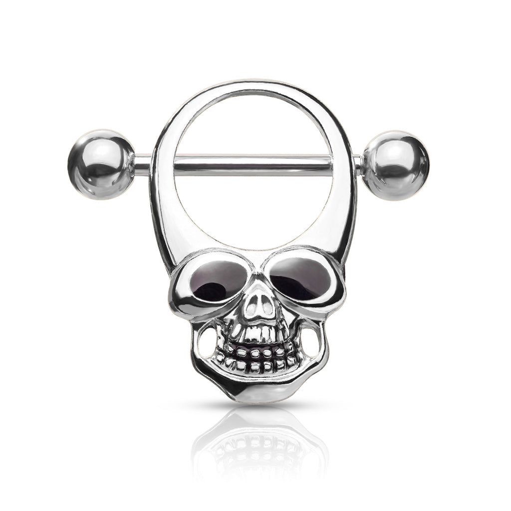 Skull With Enamel Eyes 316L Surgical Steel Nipple Shield Ring - Steel