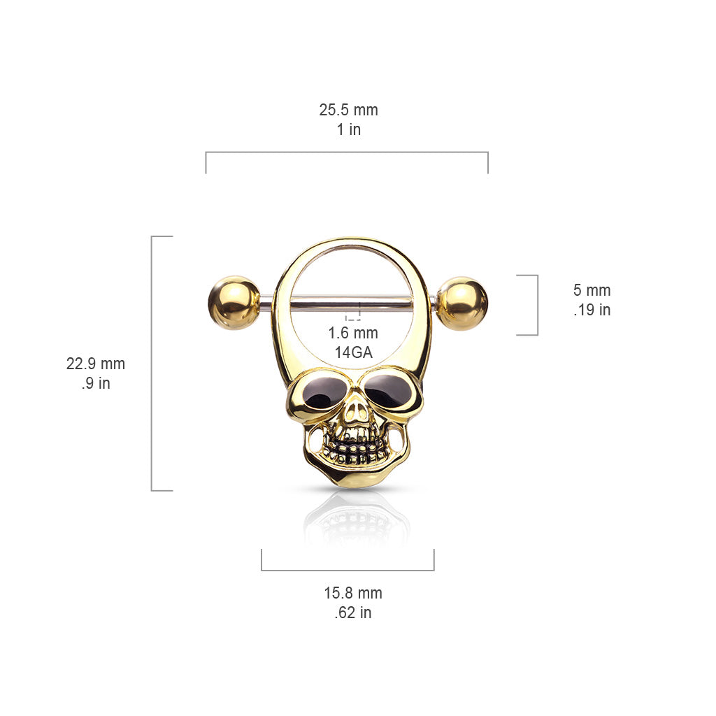 Skull With Enamel Eyes 316L Surgical Steel Nipple Shield Ring size chart