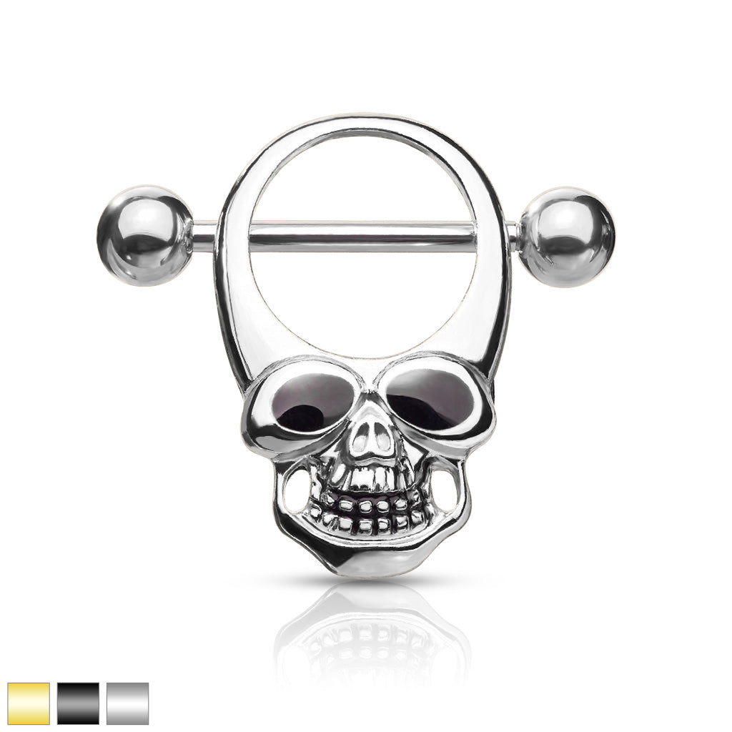 Skull With Enamel Eyes 316L Surgical Steel Nipple Shield Ring - all colors