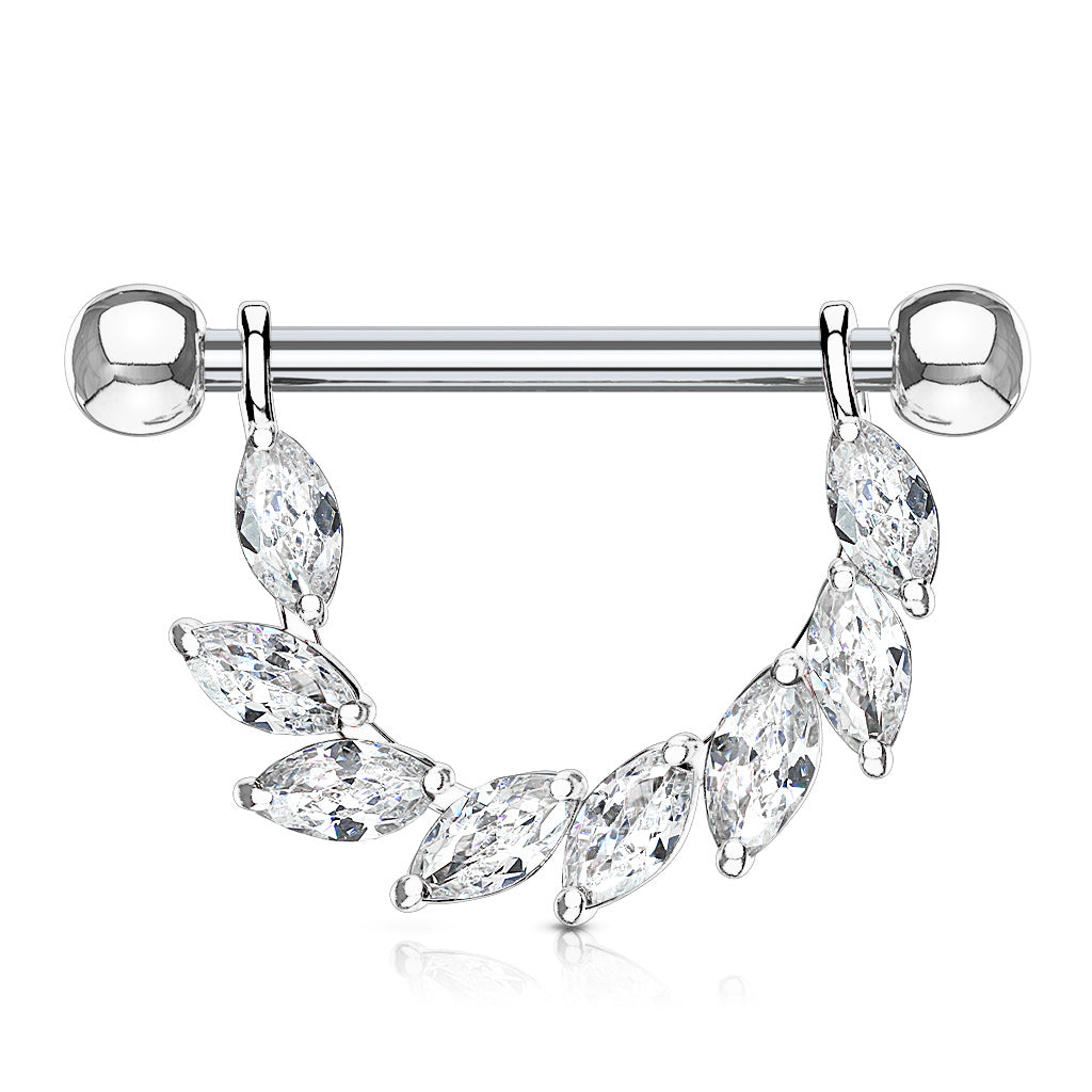 Marquise CZ Bridge Dangle Nipple Ring With 316L Surgical Steel Barbell - Clear