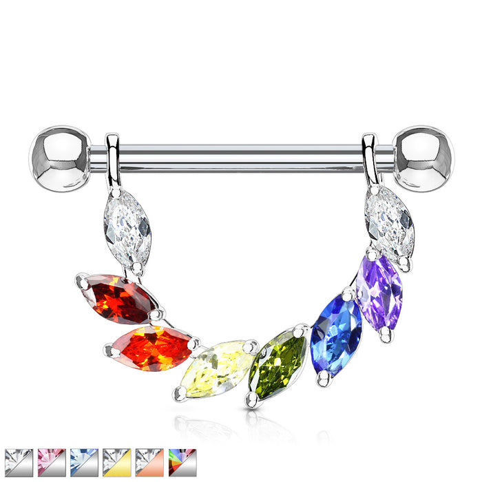 Marquise CZ Bridge Dangle Nipple Ring With 316L Surgical Steel Barbell