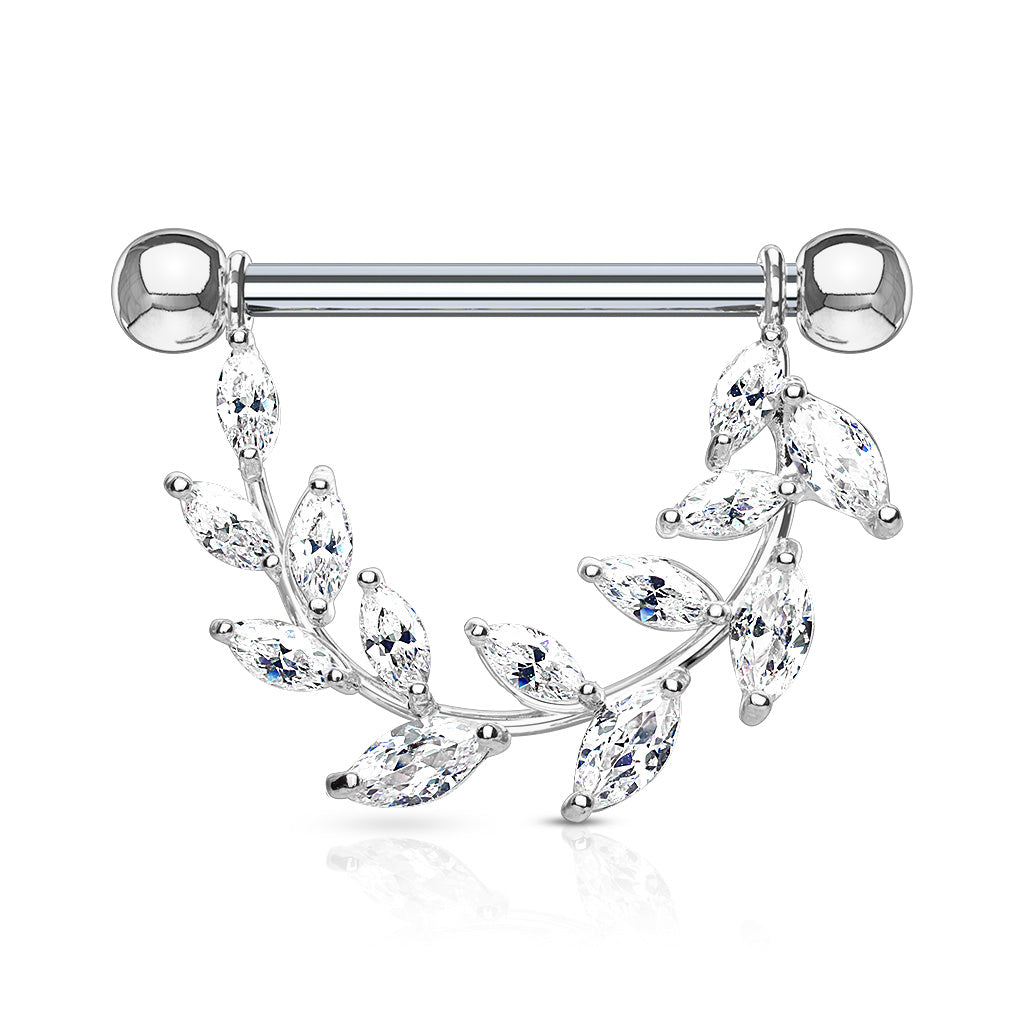 Marquise CZ Vine 316L Surgical Steel Nipple Barbell Rings - Clear