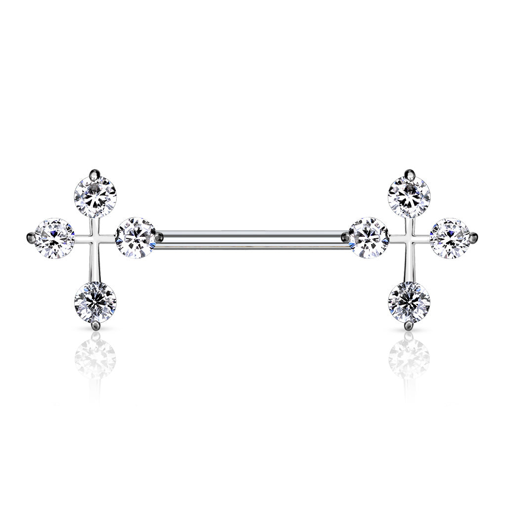 CZ Cross Ends 316L Surgical Steel Nipple Barbell Rings - Clear