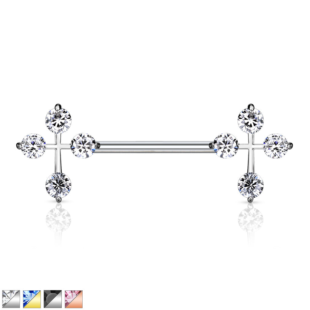CZ Cross Ends 316L Surgical Steel Nipple Barbell Rings - all colors