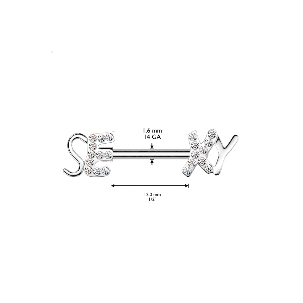 "SEXY" Nipple Bar with Paved Gems 316L Surgical Steel size chart