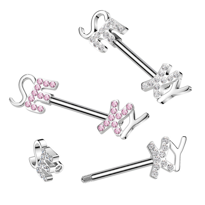 "Sexy" Gem Paved 316L Surgical Steel Nipple Barbell