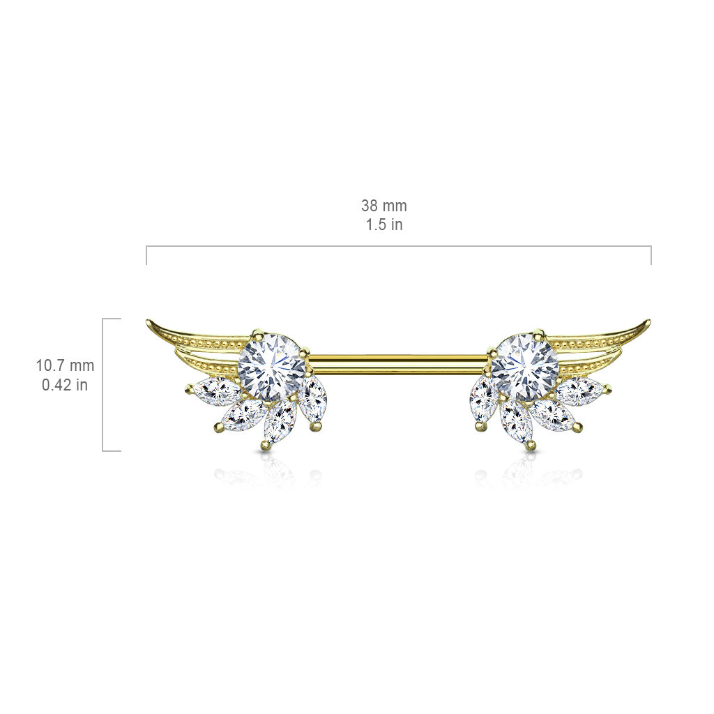 Round and Marquise CZ Prong Set Angel Wings Ends 316L Surgical Steel Nipple Barbell Rings size chart