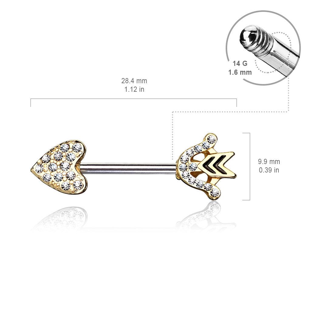 CZ Paved Heart Arrow And Bow End 316L Surgical Steel Nipple Barbell Rings size chart