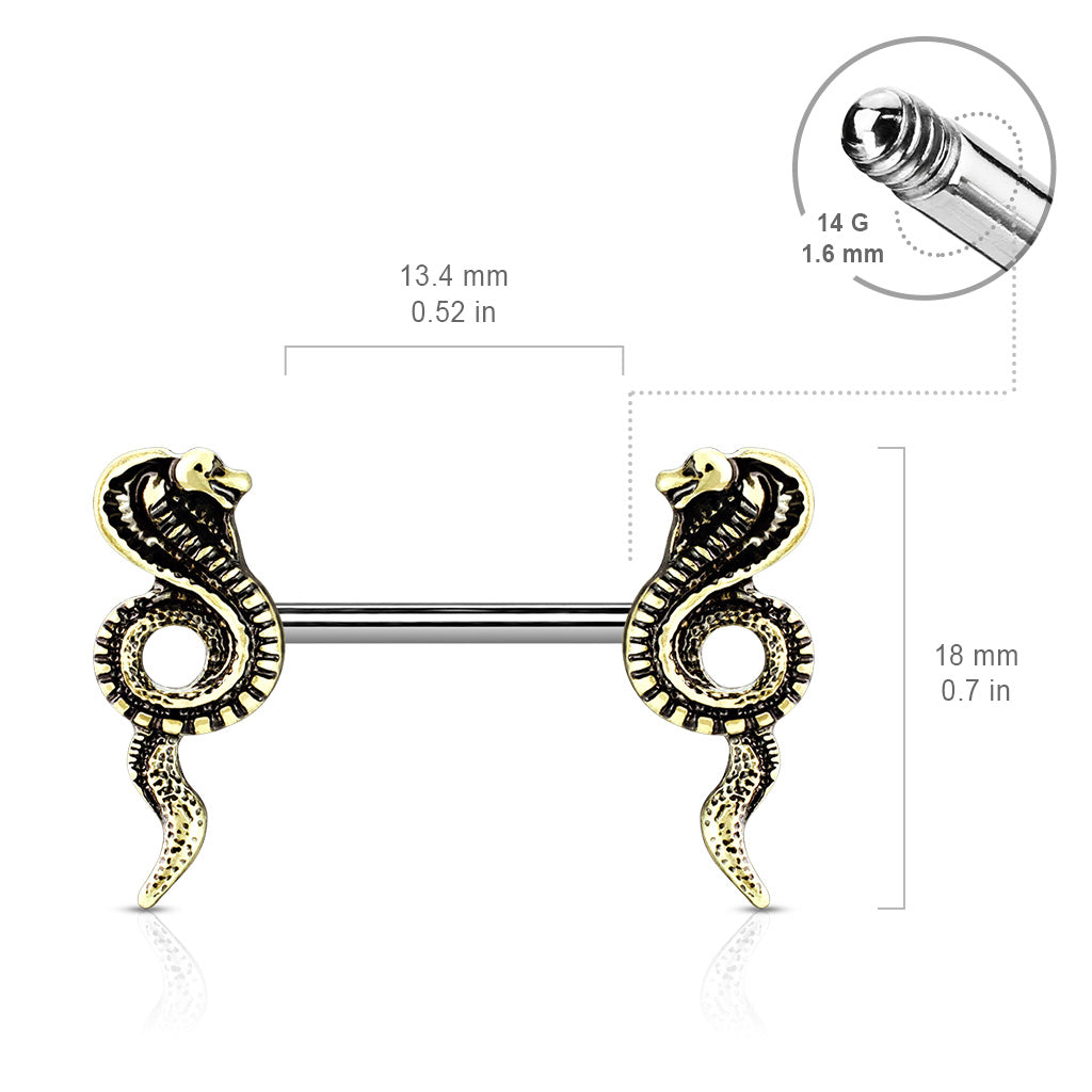 Cobra Ends 316L Surgical Steel Barbell Nipple Rings size chart