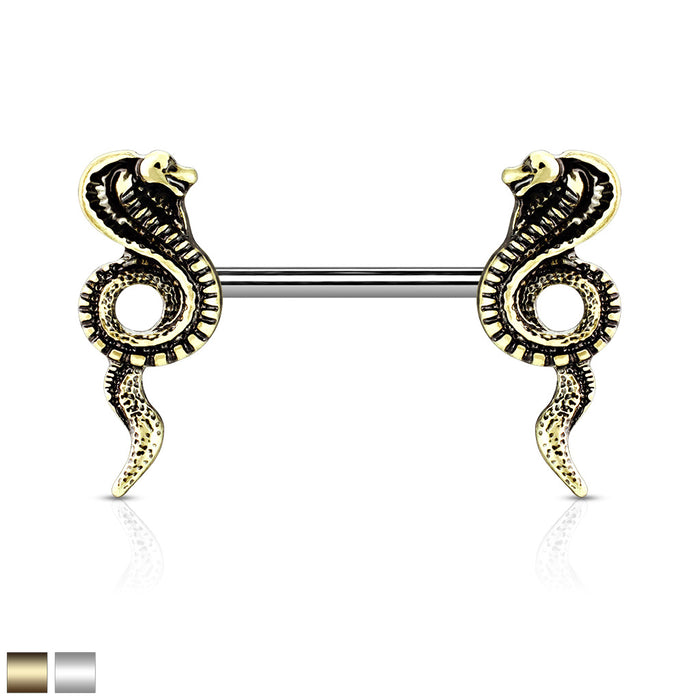 Cobra Ends 316L Surgical Steel Barbell Nipple Rings