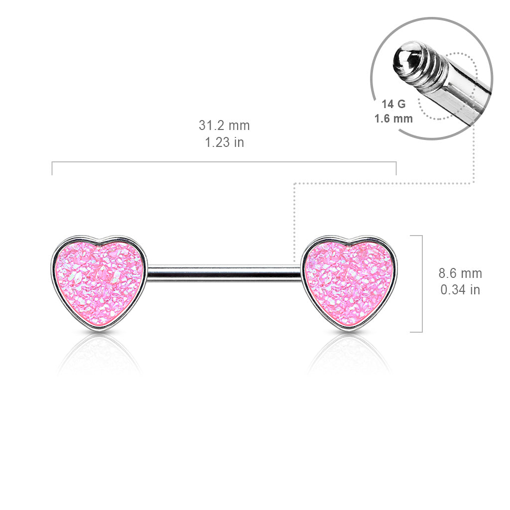 Druzy Stone Heart Set 316L Surgical Steel Nipple Barbell Rings size chart