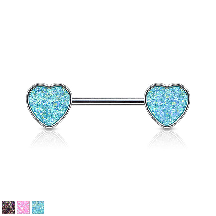 Druzy Stone Heart Set 316L Surgical Steel Nipple Barbell Rings