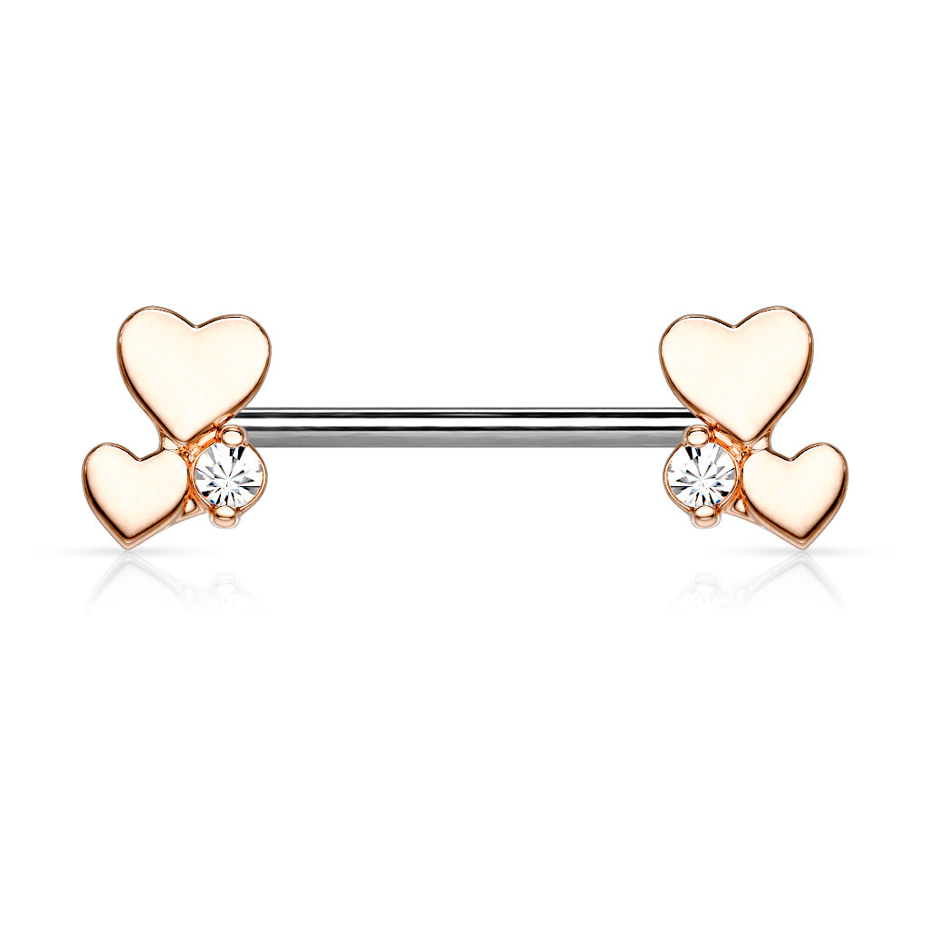 Cluster Hearts 316L Sugical Steel Barbell Nipple Rings - Rose Gold