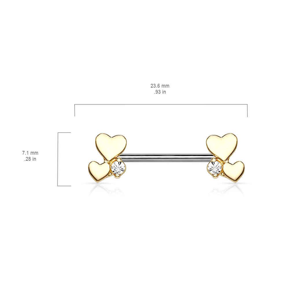 Cluster Hearts 316L Sugical Steel Barbell Nipple Rings size chart
