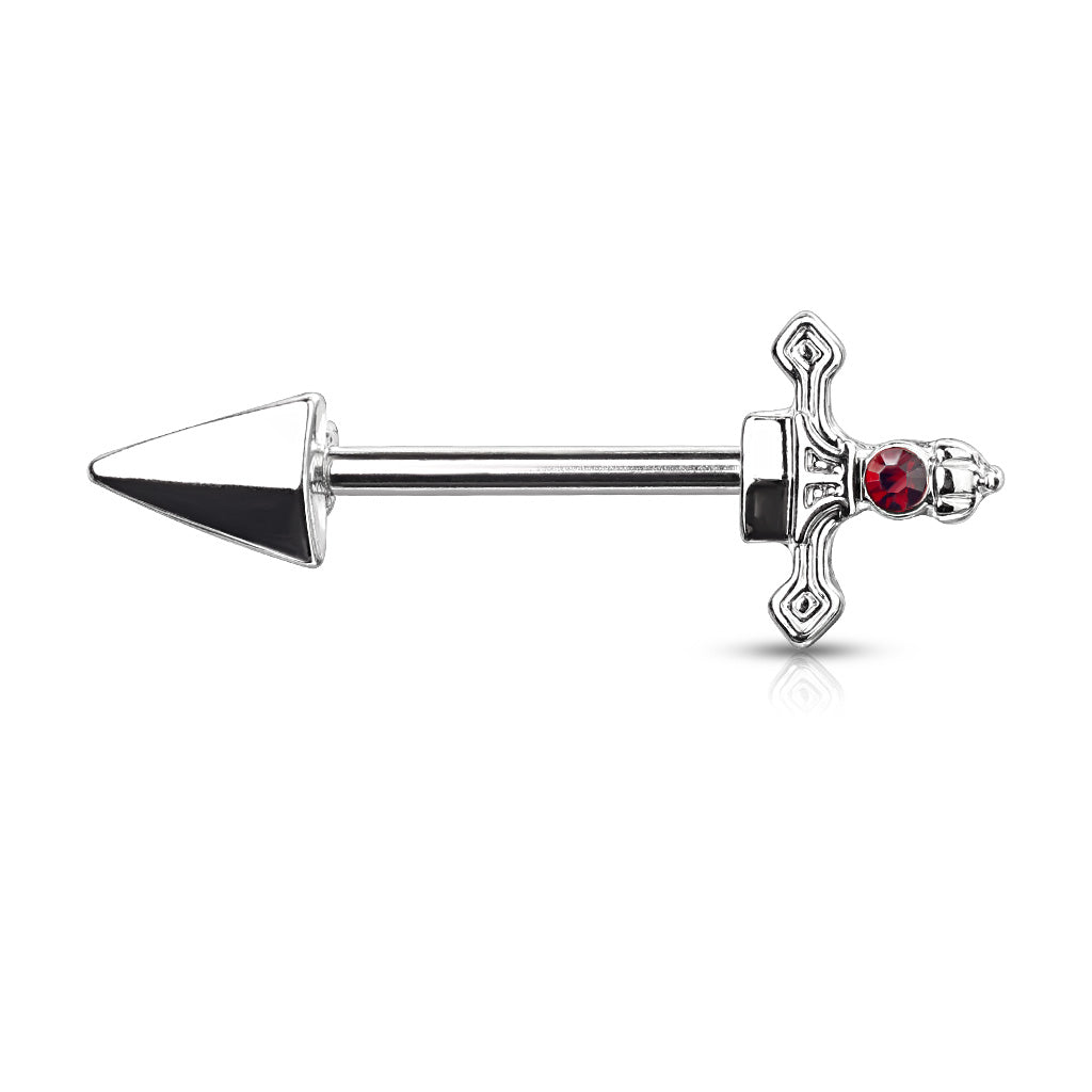 Red Gem Set Dagger 316L Surgical Steel Nipple Barbell Rings - Steel
