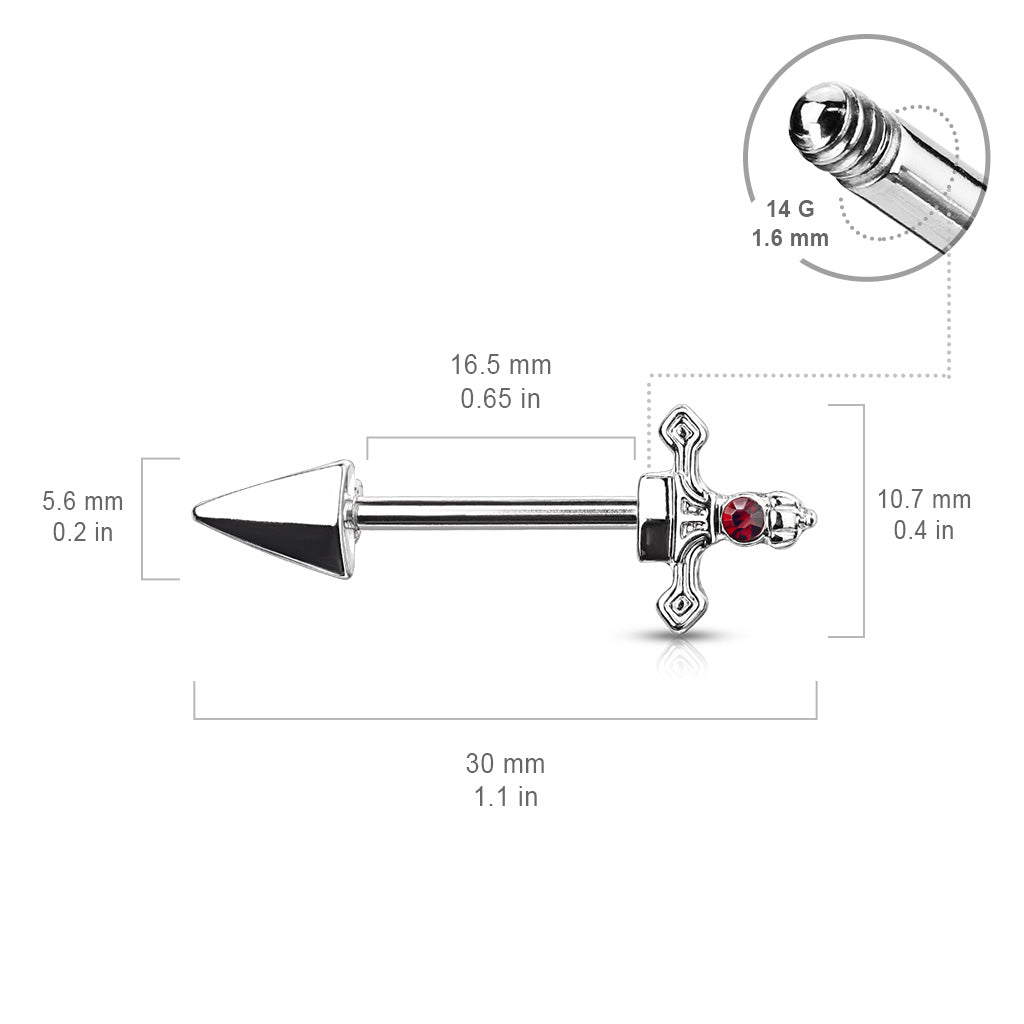 Red Gem Set Dagger 316L Surgical Steel Nipple Barbell Rings size chart