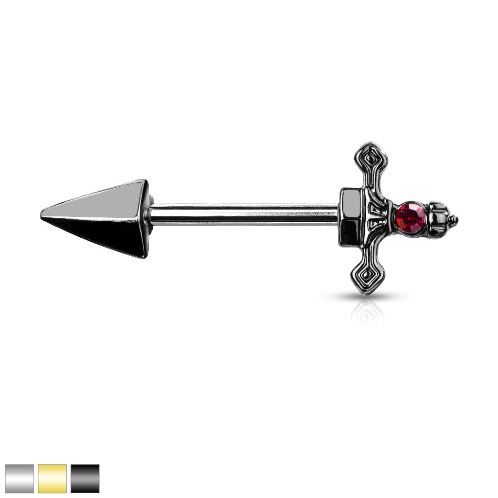 Red Gem Set Dagger 316L Surgical Steel Nipple Barbell Rings - all colors
