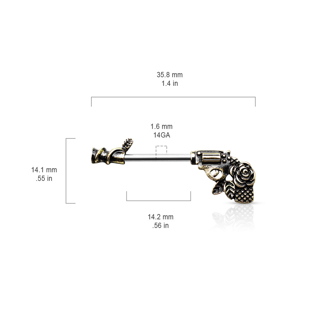 Rose Pistol 316L Surgical Steel Barbell Nipple Rings size chart