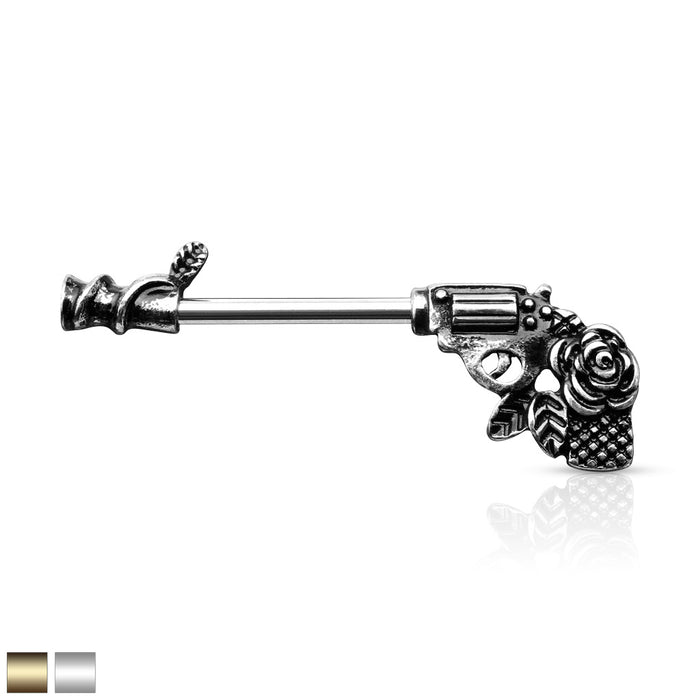 Rose Pistol 316L Surgical Steel Barbell Nipple Rings