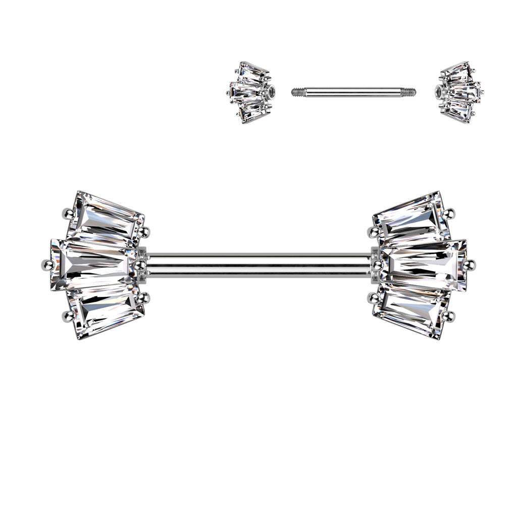 316L Surgical Steel Nipple Barbell With 5 Baguette CZ Set Crown Ends - Clear