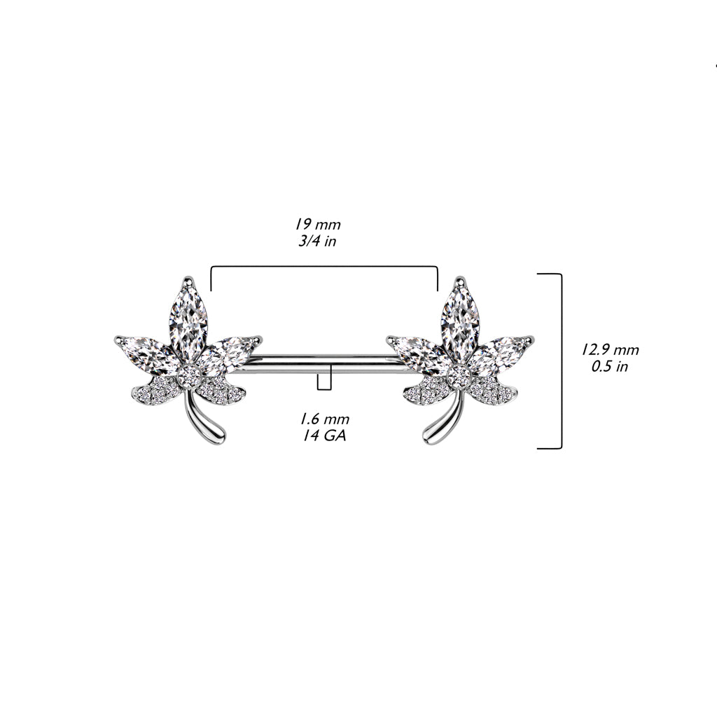 316L Surgical Steel Nipple Barbell With CZ Leaf Ends – House of Studs