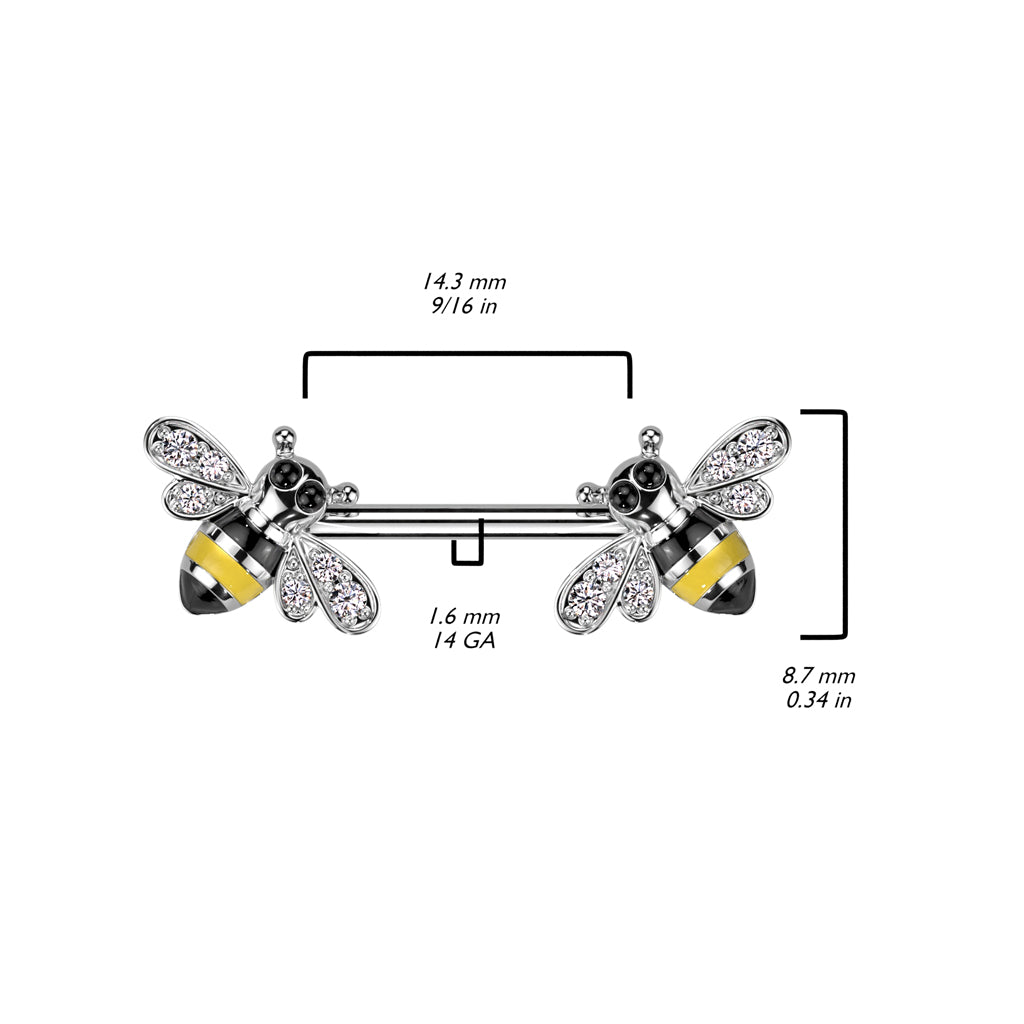 316L Surgical Steel Nipple Barbell With CZ Bee Ends size chart