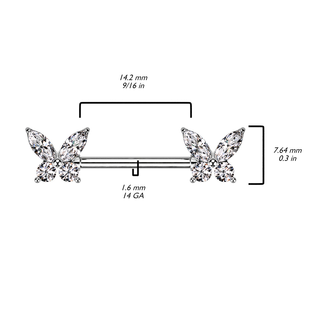316L Surgical Steel Nipple Barbell With Cz Butterfly Ends size chart