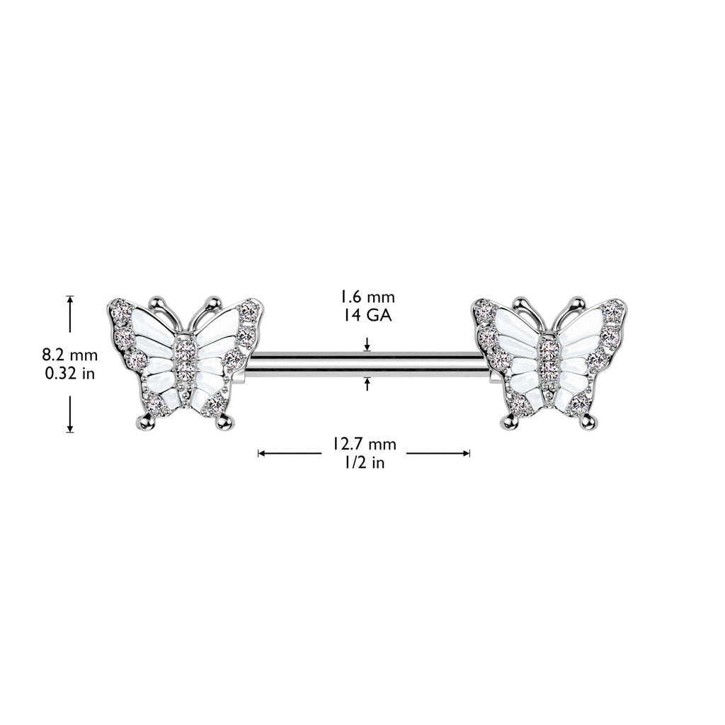 316L Surgical Steel Nipple Barbell With Pave Cz Butterfly Ends size chart