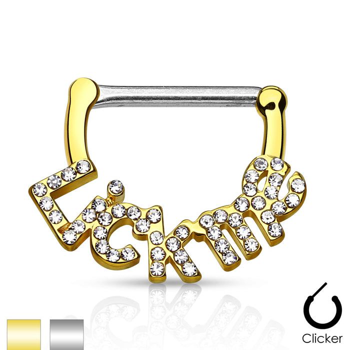 Crystal Paved "Lick Me" 316L Surgical Steel Nipple Clicker