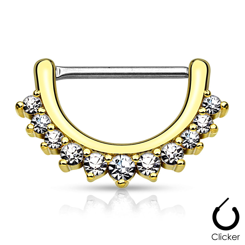 Lined Cz Set 316L Surgical Steel Nipple Clicker - Gold/Clear