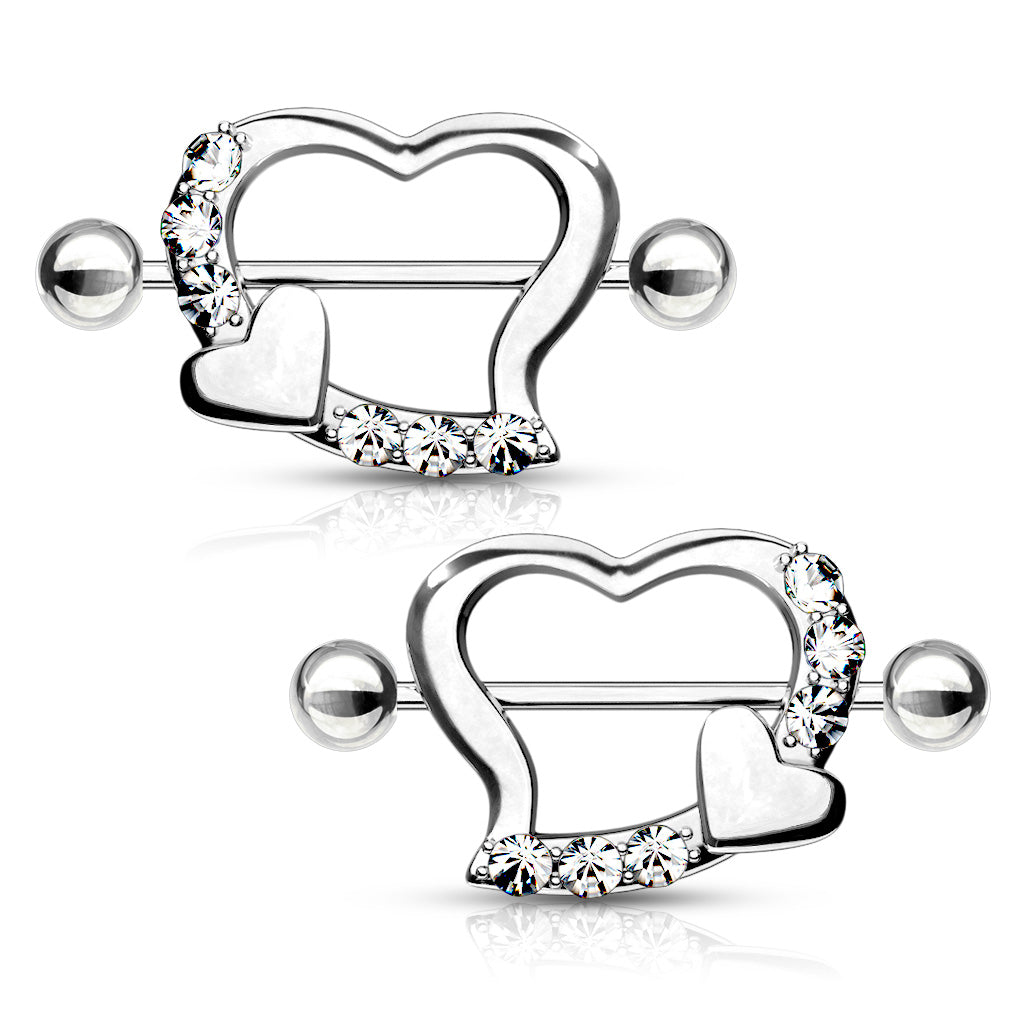 Pair of Pave Gem Heart Nipple Shield - Clear