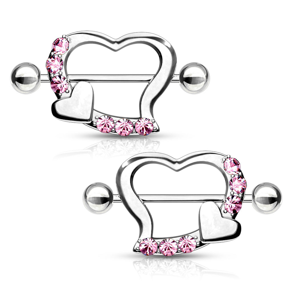Pair of Pave Gem Heart Nipple Shield - Pink