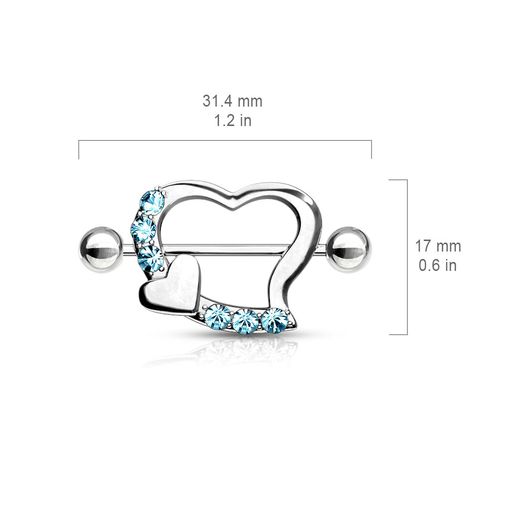 Pair of Pave Gem Heart Nipple Shield size chart