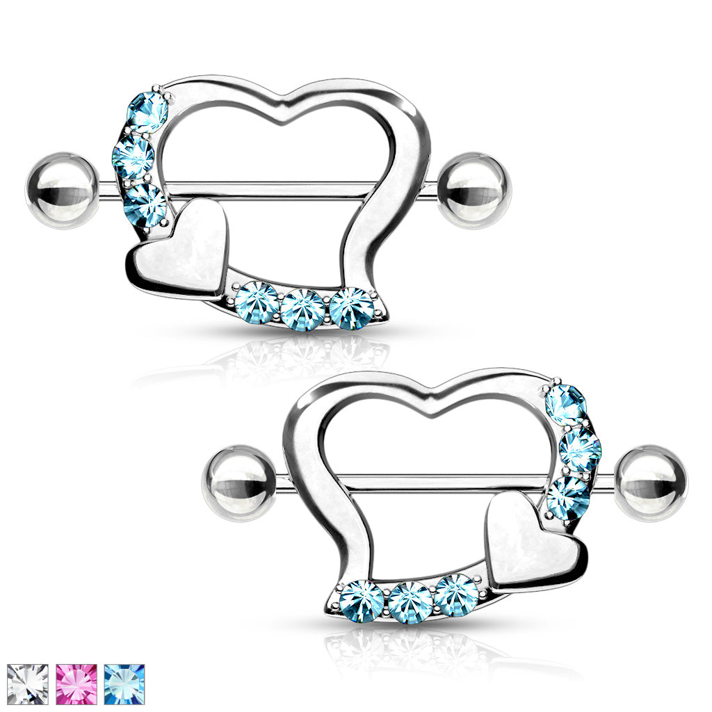 Pair of Pave Gem Heart Nipple Shield - all colors