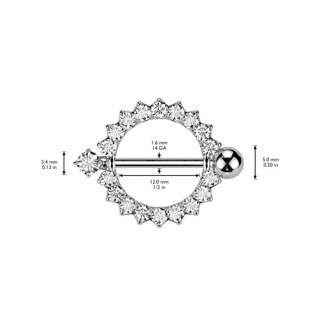 CZ Paved Circle With Pring Set CZ Barbell Nipple Rings size chart