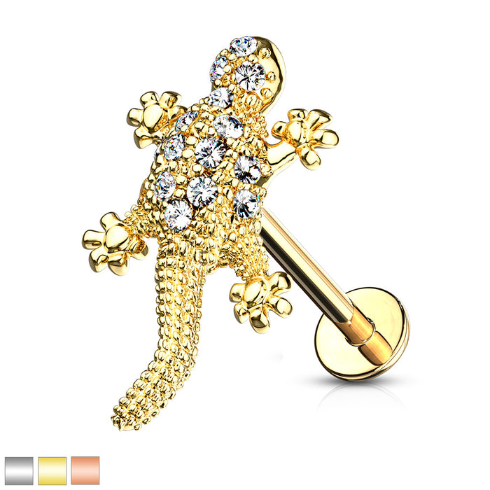 CZ Paved Lizard Top Internally Threaded 316L Surgical Steel Flat Back Studs